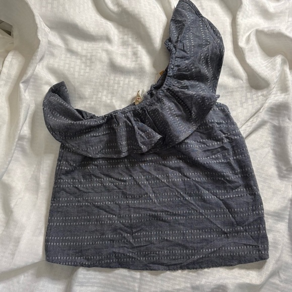 NWT Roxy Alcove Moment Cold Shoulder Top Ruffle Blue White Boho Beach Coastal - Picture 7 of 7